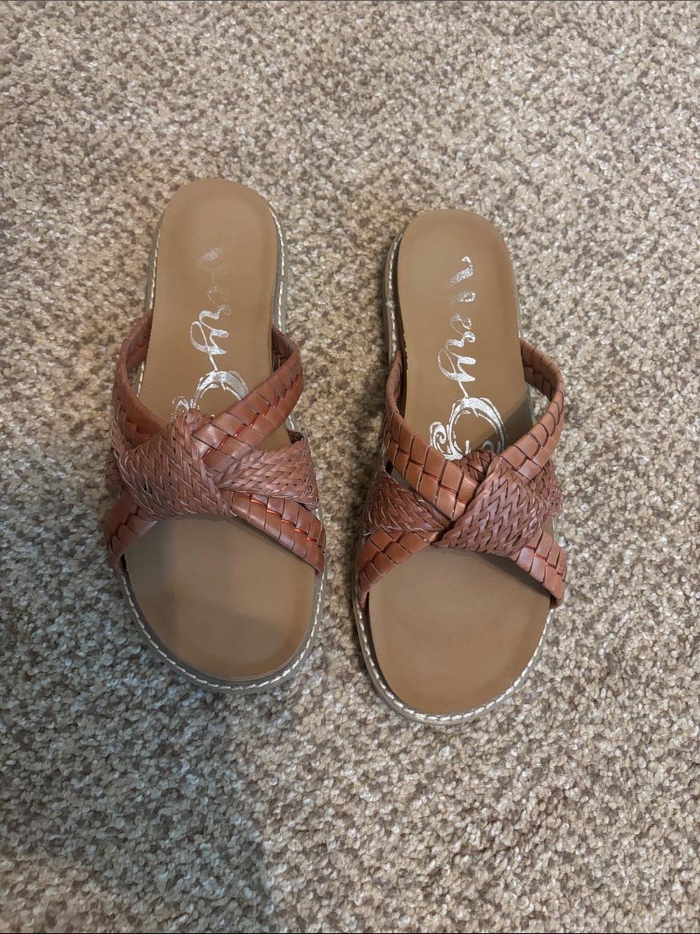 Very G Tan Woven Slide Sandals - Casual Braided Upper 7
